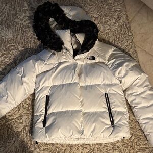 The North Face White Puffer Jacket with Black Details